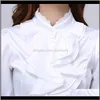 Womens Blouse Shirt Women Fashion Blouses Pink Casual Shirts Elegant Ruffled Collar White Office Female Clothing Spring Tops Plus Size Igmfg