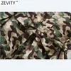 Mulheres vintage camuflagem impressão Epaulet mini camisa vestido fêmea bolsos chique breasted curva amarrado faixas vestidos ds8150 210420