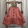 Johnature Vrouwen Katoenen Linnen Jassen Vintage Jassen Button Zakken Herfst O-hals Lange Mouw Losse Chinese stijl Jassen 210521