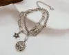 Stainless Steel Fashion double-layer Link chain bracelet personality Star Medal Charms bangle for Men Women 160mm+60mm