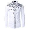Granatowy kwiatowy haft koszulka mężczyźni wiosna z długim rękawem męski sukienka koszule przyciski dorywczo chemise homme camisa masculina 2xl 210524