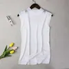 Aushöhlen Sleeveles Gestrickte T-shirts Urtleneck Schwarz Spitze Sexy Dame Weste Shirts Rosa Lose Sommer Dünne Strick Ops 210623