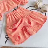 Girls Clothes Set Sweet Short-sleeve Solid Color Blouse + Skirt 2-Piece Summer Chiffon Children's 210515