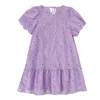 Summer Słodki i wszechstronny haft Hollow Crochet Puff Sleeve Ruffle Dress Sukienki dla kobiet Party 210507