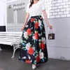 S-3XL Hösttryck Flora Maxi Skirt Kvinnor Vår Långt Pläterad S För Plus Storlek Mode Hög Midja 210708