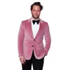 ピンクのヴェークベットの男性コートジャケット冬の暖かい新郎パーティープロムタキソスジャケットビジネスウェア衣装ワンスーツ