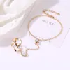 Charms a catena a maglie Regali di San Valentino Pietre preziose intarsiate Bracciale a doppia freccia con anello Donna Gioielli da sposa in cristallo oro rosa Fawn22