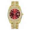 Wristwatches Genuine Brand 3583 Luxury Diamond Watches Hip Hop Men Alloy Calendar Golden Quartz Watch Reloj Hombre Acero Inoxidable Green