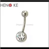 Bell Button Drop Delivery 2021 G23 Titanium Belly Bar Nombril Anneaux Courbé 14G Cristal Double Pierre Claire Gem Mode Corps Piercing Bijoux V