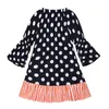 Black Dot Baby Girl Dress Halloween Ghost Costumes Girl's Clothes Barn One-Piece Dresses Kids Blouse Outfit Bomull 1-6 år 210413