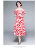 Summer Red Floral Elegant Boho Midi Dresses Women Square Collar Puff Sleeve Vintage Belt Vacation Dresses 210518