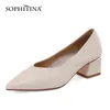 Sophitina Koreansk version Enkel Office Lady Pumpar Soft Leather Andas Skor Tjock Heel Pekad Toe Fashion Women Shoes AO600 210513