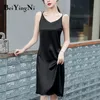 Spaghetti riem jurk chic elegant effen kleur sexy backless knielengte zwarte sundress mode Koreaanse vestidos 210506