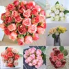 زهور الزهور الزهور أكاليل 1 باقة 12 رؤساء زهرة الاصطناعية الورد الوردي الحرير وصيفات الشرف