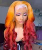 Ishow 13x4 Transparent HD Lace Front Wig 13x1 Part Body Wave Yellow Green Human Hair Wigs Red Brown Ginger Blonde Orange Blue Purple Ombre Color for Women 8-28 inch