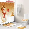Merry Christmas Shower Curtain Bathroom set Snowman Santa Father Bell Elk Pattern Waterproof Toilet Cover Mat Non Slip Rug