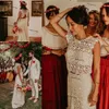 Vintage Tığ Pamuk Dantel Gelinlik Kırpma Üst Bohemian Ülke Plaj İki Adet Gelin Elbise Vestido De Fiesta de Boda