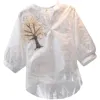 Vanovich Women Bluses Summer Wild Casual Fashion Cotton Rama ricamato da donna e top v Crollar Clothing 210615