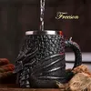 Mittelalterlicher Drache-Harz-Edelstahl-Bierkrug 600 ml Retro-Krug-Schädel-Kaffeetasse-Tee-Becher-Pub-Bar-Dekor-Tropfen 210804