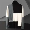 Mäns Tröjor Vinter Varm Tröja Män Trend Stitching Turtleneck Mens Pullover Patchwork Fleece Slim Fit Tops Stickad Jumper