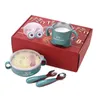 Creativo Stoviglie in acciaio inossidabile Confezione regalo Regalo di apertura Promozione Set da tavola per bambini Ciotola per uso domestico Tazza Forchetta Cucchiaio Set G1210