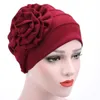 Large Flower Turban Muslim Caps Fashion Ladies Women Ruffle Beanie Head Wrap Chemo Hats Beanie/Skull Oliv22