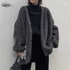 Cappotto maglione allentato di media lunghezza slim albicocca solido invernale Donna scollo a V in pile di visone sintetico lavorato a maglia cardigan 11650 210508