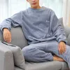 Winter Thick Flannel Sleepwear For Women Men Fashion Couple Home Wear Solid Men's Sleep Suit Ladies Nightgown 2 Piece Sets 211019