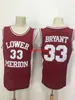 Hombres # 33 Bryant Lower Merion Headgear Maroon High School Retro baloncesto Jersey S-XXL