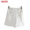 Mulheres elegantes botões brancos lado fecho de zíper feminino shorts retrô pantalones 2xn51 210416
