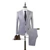 Gray Solid Mens Dress Blazers One Button Slim Thin Blazer Suit Wedding Business Costume Homme Casual 2 Piece Men Clothing X0909