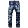 Italie Mens Brand Jeans Ripped Paint Hole Fashion Mid Waist Cowboy Pantal