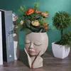 Konst Staty Skulptur Potted Dekorativa Ornamenter Handmålade Cheek-Supporting Resin Vase Flower Pot Creative 211118