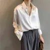 Camisa de seda de imitación de satén con botones de moda de primavera, blusa Vintage para mujer, camisas de calle holgadas de manga larga para mujer blanca 220119