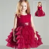 Ny ankomst blomma flicka klänningar med båge Ruffles Party Pageant Communion Dress for Wedding Little Girls Barn / Barn