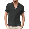 Льняная рубашка мужская стенд воротник повседневная короткая рукава повседневные рубашки мужчины Камизы негабаритный дышащий китайский стиль Chemise Homme 210524