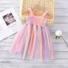 Little Girls Rainbow Tulle Dress for Kids Summer Gown Lovely Princess Tutu Clothing Ins Fashion 210529