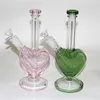 Pink Blue Purple black green heart shape Glass Bong water pipes Hookah ice catcher thick dab oil rig bubbler bongs with smoking dry herb bowl quartz banger nails