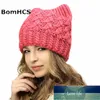 Bomhcs帽子猫の耳ピンクの猫猫の手作りのニットビーニー冬の女性の女の子の帽子工場価格専門のデザイン品質最新のスタイルの元の状態