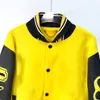 Hip Hop gelbe Baseballärmel Lederjacken Mäntel Varsity Jacke Männer Frauen Marke Streetwear bestickte Buchstaben Bomberjacke Harajuku lose Unisex Größe M-2XL