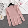 Moda Swetry V-Neck Koreański Dzianina Jumper Downing Slim Sweter Zimowe Kobiety Długie Rękaw Solid 12320 210427