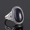 Cluster Rings Blue Sandstone For Women's Silver 925 Jewelry Vintage Party With 11x17MM Big Oval Gemstone Gifts Wholesale