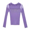 Herfst Spring Brei T-shirt Sexy Diamanten Transparante Vrouwen Tops Mujer Shirt Lange Mouwen Elastische Knitt Sweater Kleding 229i 210420