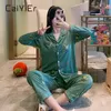 Caiiier S / A Pajamas набор розовый леопардовый принт вишни печатает милые женские спящие одежды в длинных рукавах брюки по полиэстерму Homesuit 210622