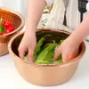 3 Pcs/Set Kitchen Tool Drain Basin Basket Fruit Strainers Vegetable Basket Stainless Steel Fruit Plate Gold Home Storage 210626