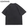 Gonthwid Oversized T-shirts Hip Hop Distressed Graffiti Punk Rock Gothic Tee Shirts Streetwear hajuku hipster kortärmad topp 210409