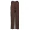 Kadınlar Bahar Sonbahar Düğme Sinek Orta Bel Pantolon Rahat Vintage Katı Tüm Maç Ofis Bayan Düz Pantolon 210428