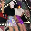 Japanese Korea Holographic Pleated Skirts Women PU Solid Harajuku Casual Laser Hight Waist Mini Short Skirt Rainbow 210629