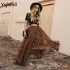 Yojoceli leopard chiffong kjol botten kvinnor långa streetwear boho kvinnlig utskrift 210609