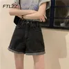 韓国のデニムショーツファッション女性のハイウエストボタンショートジーンズズボンヴィンテージストリートウェア210525